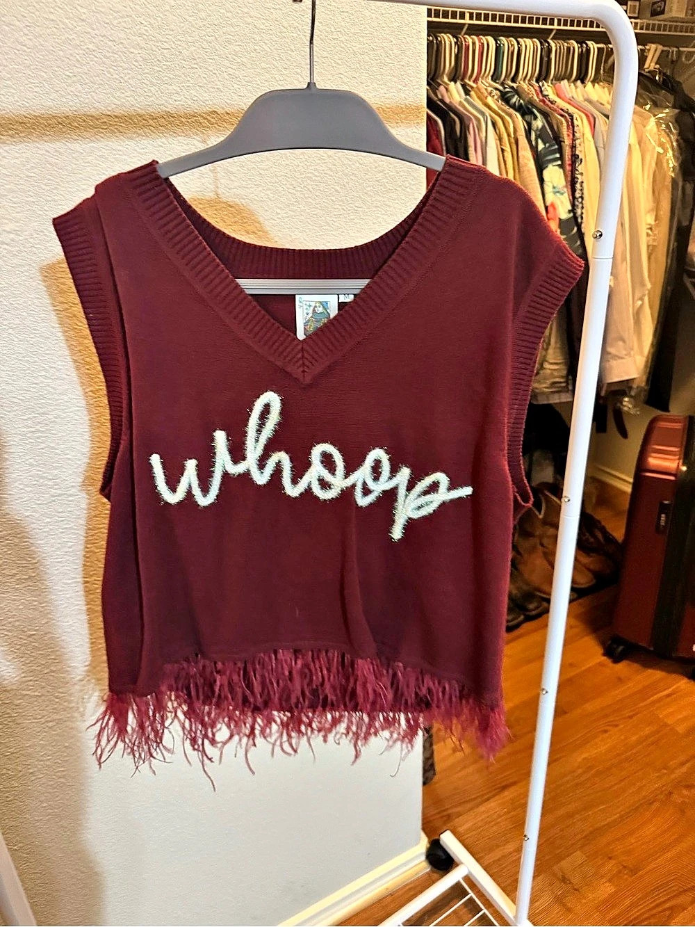 Texas Aggies Queen of Sparkles Burgundy V-Neck Fringe Sweater Size Medium